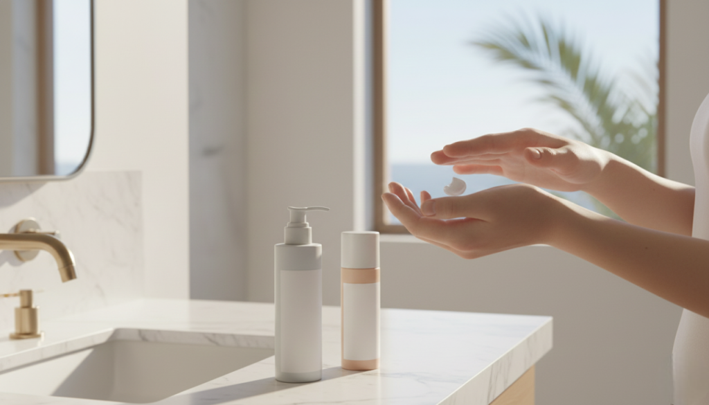 Gentle skincare and sunscreen routine supporting filler aftercare in La Jolla, San Diego CA.