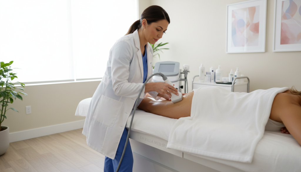 Non-surgical cellulite treatment performed at a La Jolla CA medical spa