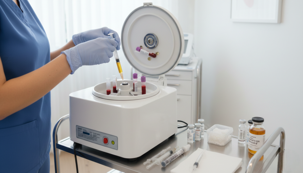 Platelet-rich plasma preparation for a vampire facial in Del Mar CA