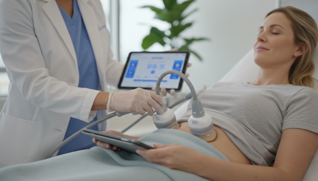 CoolSculpting flank treatment session performed in la jolla CA clinic.