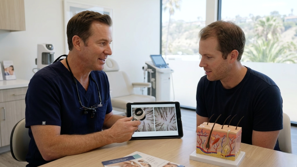 Hair restoration consultation in La Jolla CA discussing treatment options for hair loss