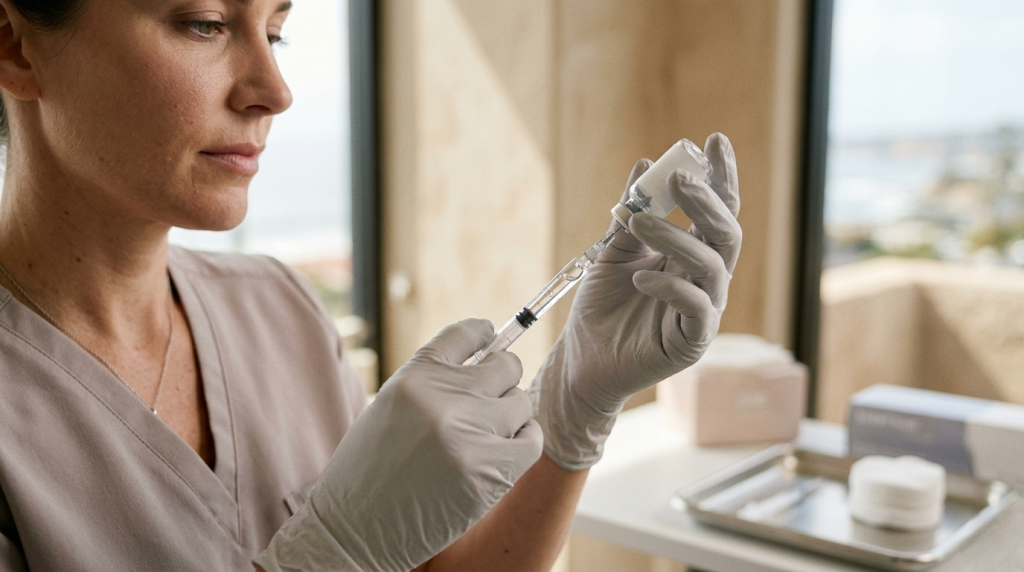 Preparing injectable treatment in a professional med spa in La Jolla CA