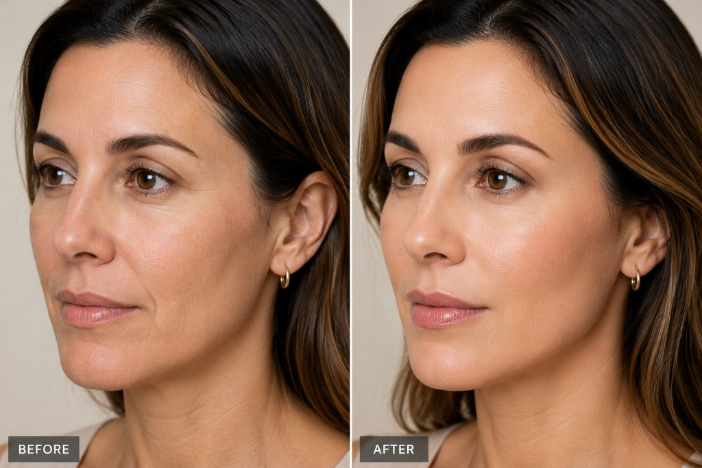 Before and after dermal filler results showing natural facial rejuvenation in La Jolla CA