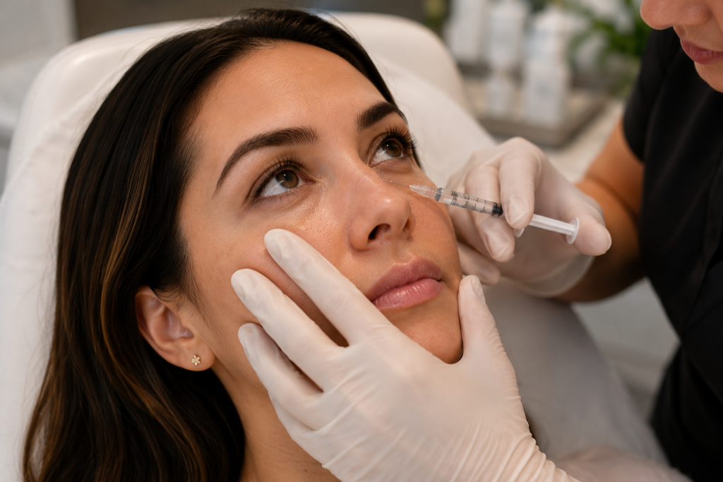 Injector performing under eye filler treatment in la jolla CA med spa.