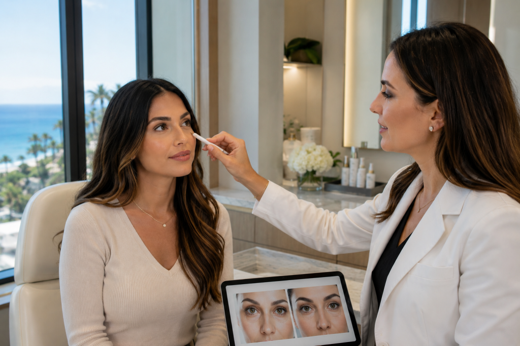 Professional under eye filler consultation in la jolla CA med spa.