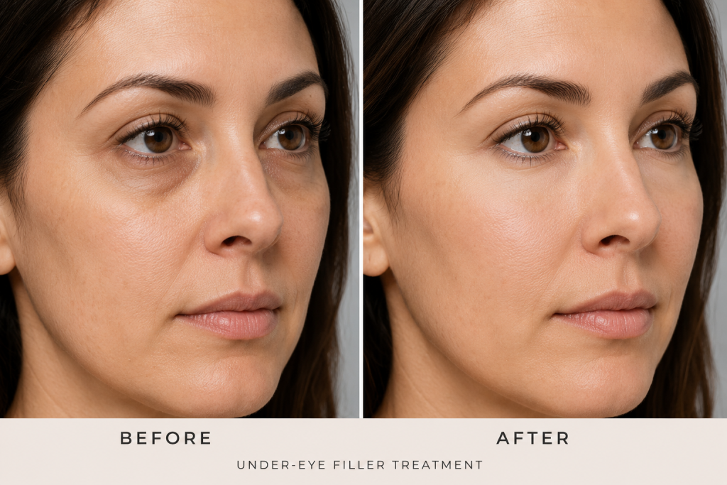 Natural-looking under eye filler results in la jolla CA reducing dark circles and hollows.