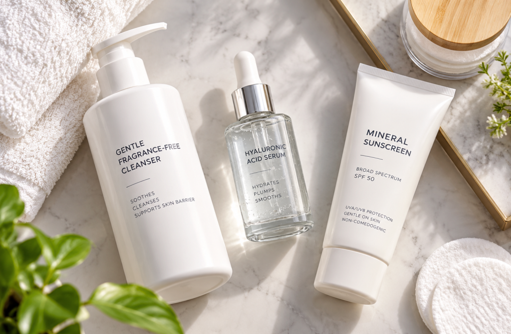 Gentle skincare products recommended for microneedling aftercare